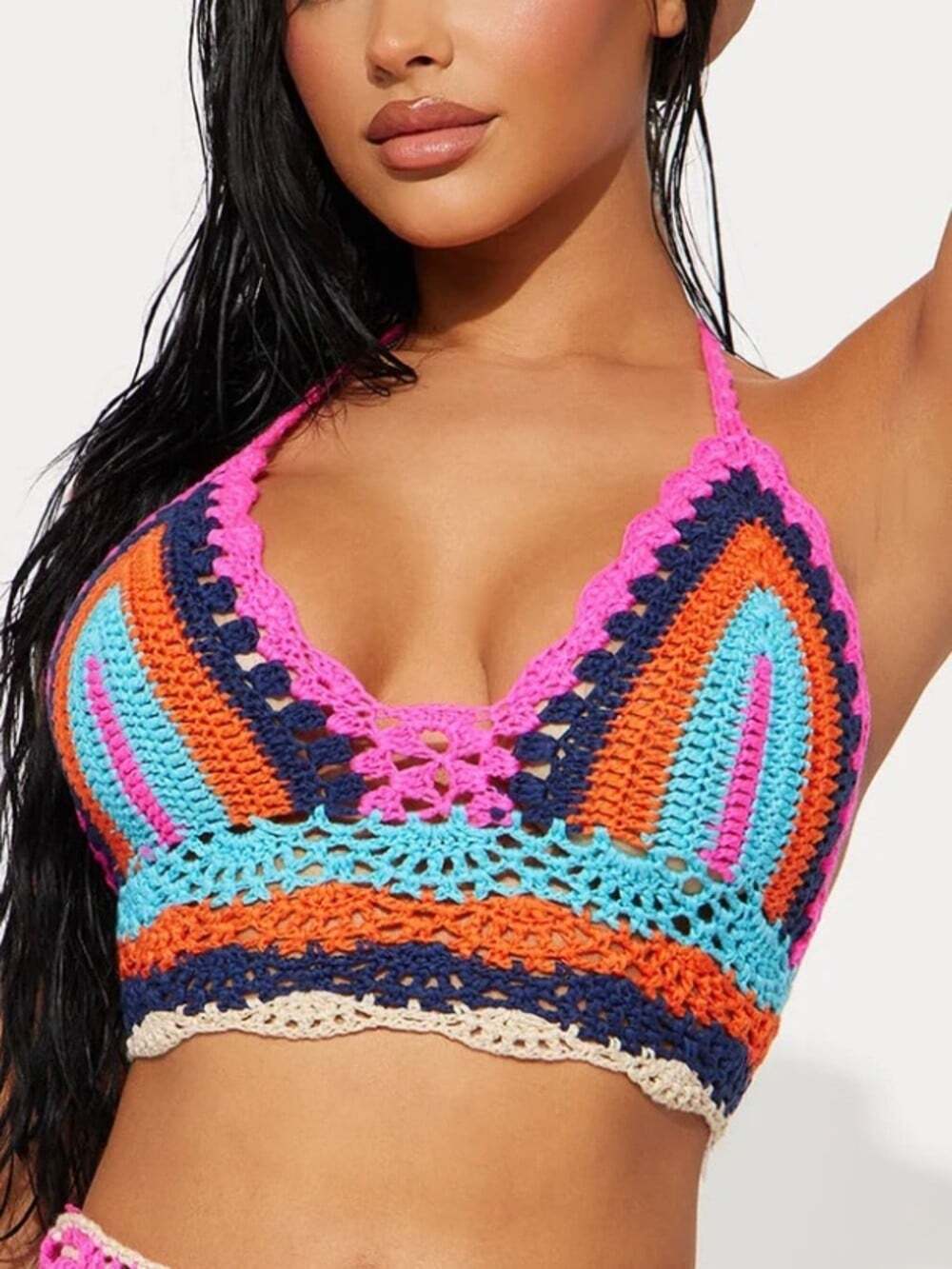Fashion Nova Priscilla Boho Y2K Festival Retro Coastal Crochet Halter Top-XL